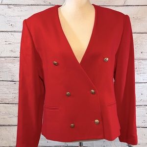 MICHELE Blazer Vintage Union Made Wool w Shoulder Pads Red w Gold Buttons-11/12